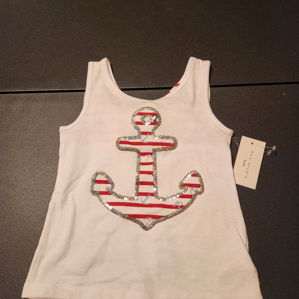 Max Studio girls anchor tank. Bow on back. Red/white/blue. Size 5/6.